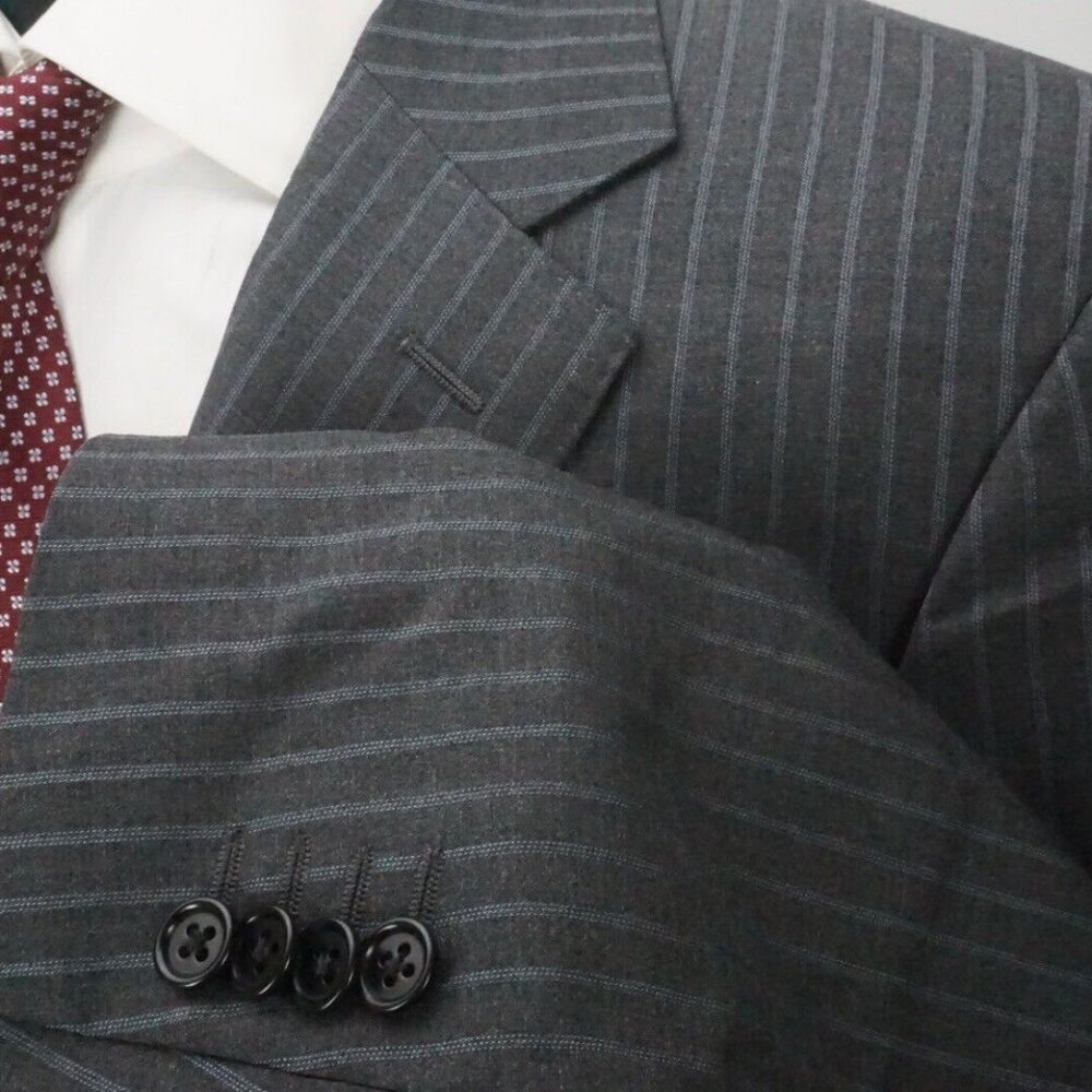 Canali 1934 CURRENT Gray Blue Striped 100% Wool 2 Pc Suit Jacket Pants Sz 42R - Picture 5 of 11